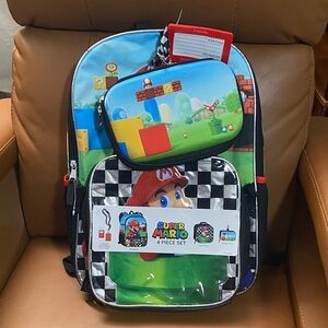 Super Mario Kids Backpack 4 piece Set - Multicolor NWT